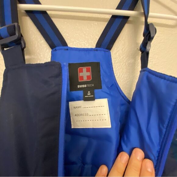 Swiss Tech Water Repellent Snow Pants bibs kids unisex navy blue Size 8 NWOT - Picture 8 of 11